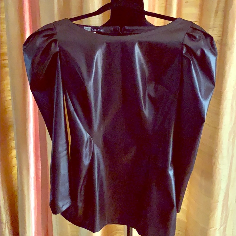 Bill Hallman black puff shoulder cocktail shirt